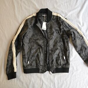Dex Faux Pebbled Leather Grey Camo Bomber Track Jacket
